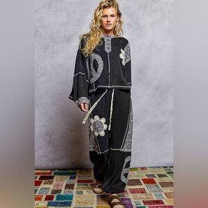 POL NWT Top & Pant set Black Peace thermal patch details medium